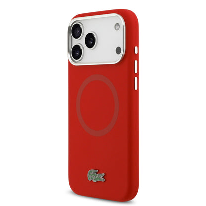 Apple iPhone 17 Pro Max Kılıf Lacoste Orjinal Lisanslı M-safe Şarj Özellikli İkonik Logolu Metal Kamera Çerçeveli Silikon Kapak Siyah