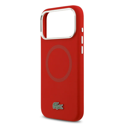 Apple iPhone 17 Pro Max Kılıf Lacoste Orjinal Lisanslı M-safe Şarj Özellikli İkonik Logolu Metal Kamera Çerçeveli Silikon Kapak Siyah