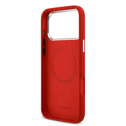 Apple iPhone 17 Pro Max Kılıf Lacoste Orjinal Lisanslı M-safe Şarj Özellikli İkonik Logolu Metal Kamera Çerçeveli Silikon Kapak Siyah