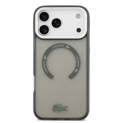 Apple iPhone 17 Pro Max Kılıf Lacoste Orjinal Lisanslı M-safe Şarj Özellikli İkonik Timsah Logolu Buzlu Kapak Gri