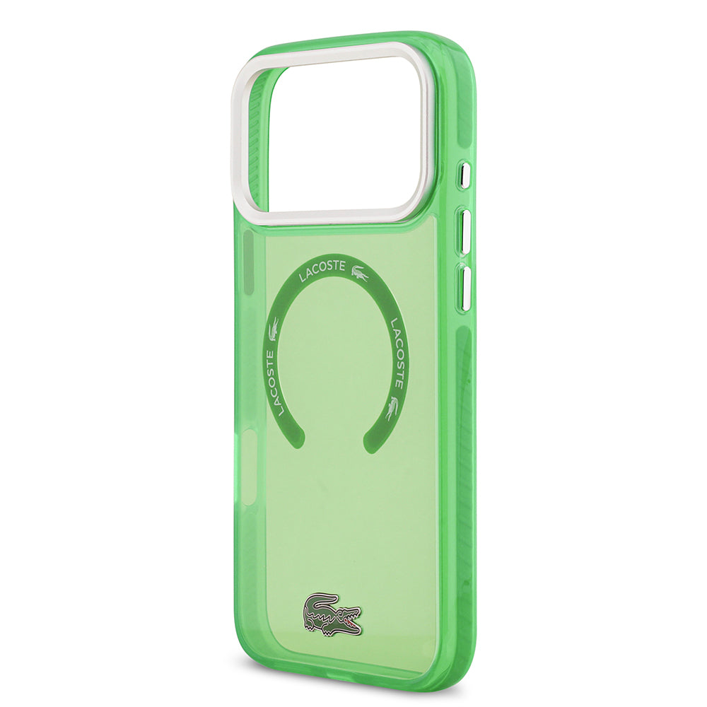 Apple iPhone 17 Pro Max Kılıf Lacoste Orjinal Lisanslı M-safe Şarj Özellikli İkonik Timsah Logolu Buzlu Kapak Beyaz