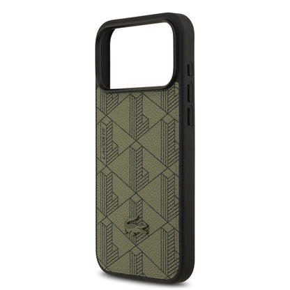 Apple iPhone 17 Pro Max Kılıf Lacoste Orjinal Lisanslı M-safe Şarj Özellikli PU Deri Tasarımlı Kartlıklı Karışık Monogram Desenli Kapak Yeşil