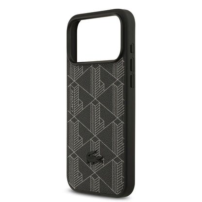 Apple iPhone 17 Pro Max Kılıf Lacoste Orjinal Lisanslı M-safe Şarj Özellikli PU Deri Tasarımlı Kartlıklı Karışık Monogram Desenli Kapak Yeşil