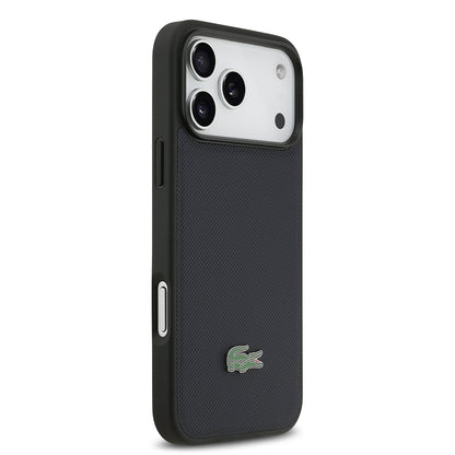 Apple iPhone 17 Pro Max Kılıf Lacoste Orjinal Lisanslı M-safe Şarj Özellikli PU Pike Desenli Metal Logolu Kapak