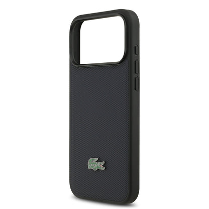 Apple iPhone 17 Pro Max Kılıf Lacoste Orjinal Lisanslı M-safe Şarj Özellikli PU Pike Desenli Metal Logolu Kapak