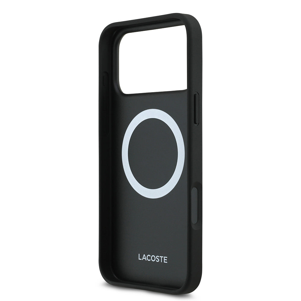 Apple iPhone 17 Pro Max Kılıf Lacoste Orjinal Lisanslı M-safe Şarj Özellikli PU Pike Desenli Metal Logolu Kartlıklı Kapak Bej