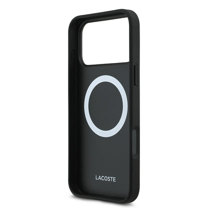 Apple iPhone 17 Pro Max Kılıf Lacoste Orjinal Lisanslı M-safe Şarj Özellikli PU Pike Desenli Metal Logolu Kartlıklı Kapak Bej