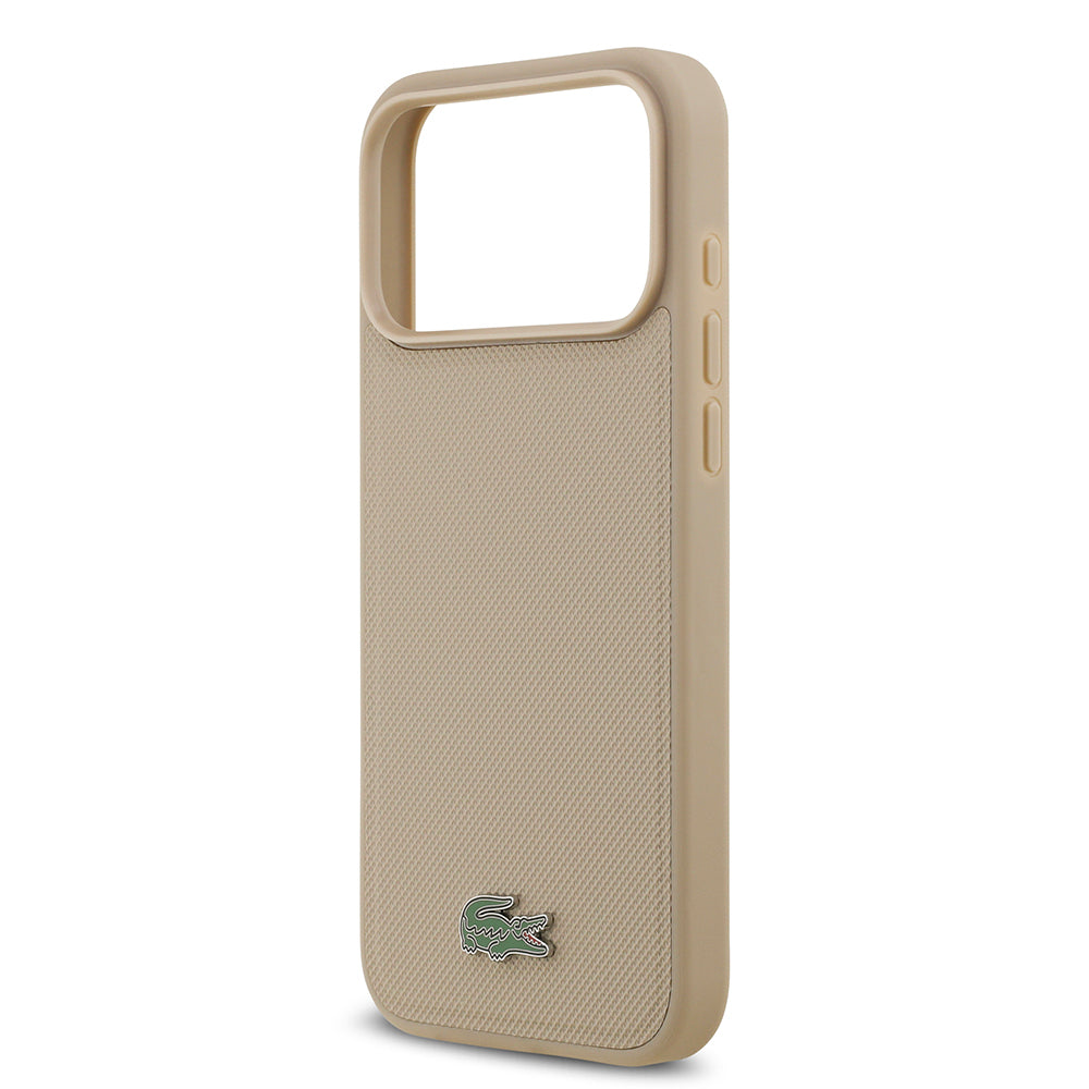 Apple iPhone 17 Pro Max Kılıf Lacoste Orjinal Lisanslı M-safe Şarj Özellikli PU Pike Desenli Metal Logolu Kartlıklı Kapak Siyah