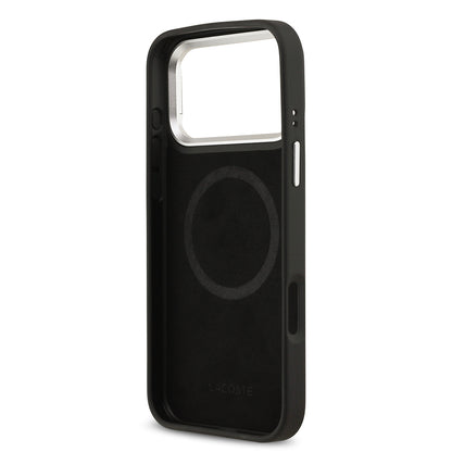 Apple iPhone 17 Pro Max Kılıf Lacoste Orjinal Lisanslı M-safe Şarj Özellikli PU Pike Desenli Standlı Metal Logolu Kapak Koyu Yeşil