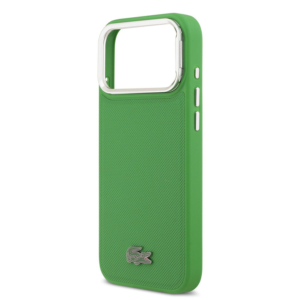 Apple iPhone 17 Pro Max Kılıf Lacoste Orjinal Lisanslı M-safe Şarj Özellikli PU Pike Desenli Standlı Metal Logolu Kapak Siyah