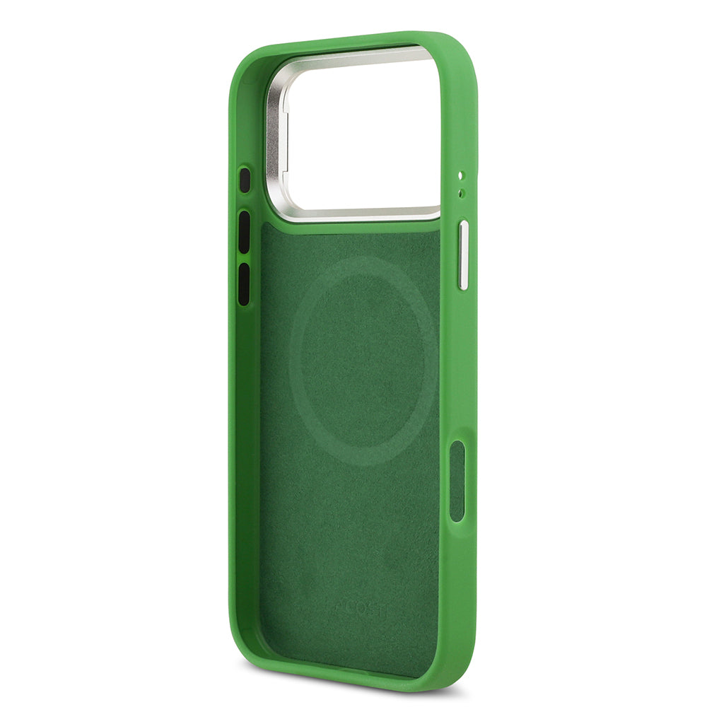 Apple iPhone 17 Pro Max Kılıf Lacoste Orjinal Lisanslı M-safe Şarj Özellikli PU Pike Desenli Standlı Metal Logolu Kapak Bej