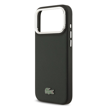 Apple iPhone 17 Pro Max Kılıf Lacoste Orjinal Lisanslı M-safe Şarj Özellikli PU Pike Desenli Standlı Metal Logolu Kapak Bej