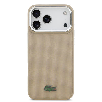 Apple iPhone 17 Pro Max Kılıf Lacoste Orjinal Lisanslı M-safe Şarj Özellikli PU Pike Desenli Standlı Metal Logolu Kapak Siyah