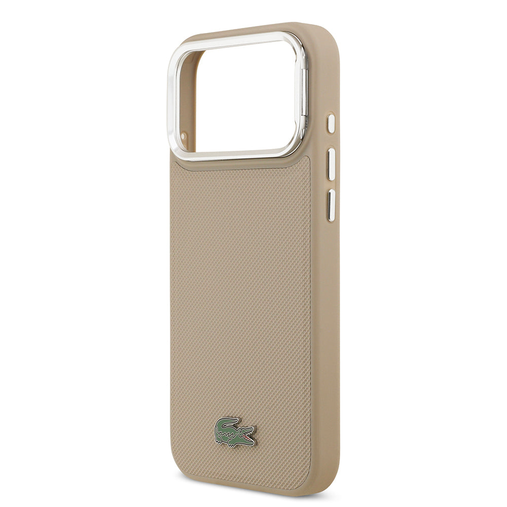 Apple iPhone 17 Pro Max Kılıf Lacoste Orjinal Lisanslı M-safe Şarj Özellikli PU Pike Desenli Standlı Metal Logolu Kapak Siyah