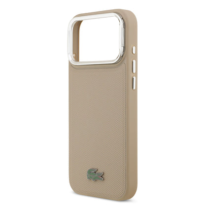 Apple iPhone 17 Pro Max Kılıf Lacoste Orjinal Lisanslı M-safe Şarj Özellikli PU Pike Desenli Standlı Metal Logolu Kapak Siyah