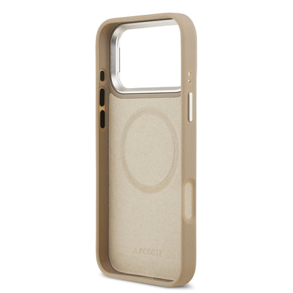 Apple iPhone 17 Pro Max Kılıf Lacoste Orjinal Lisanslı M-safe Şarj Özellikli PU Pike Desenli Standlı Metal Logolu Kapak Siyah