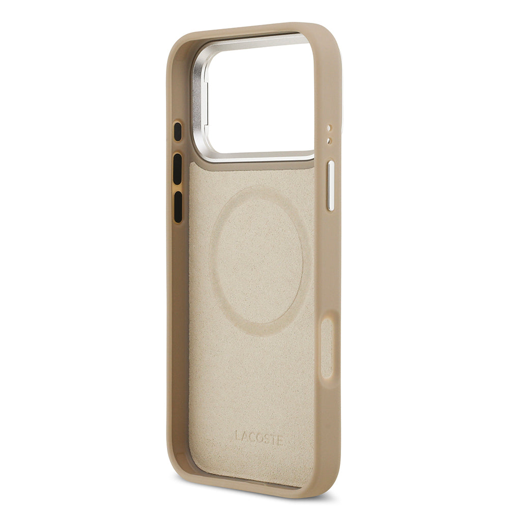 Apple iPhone 17 Pro Max Kılıf Lacoste Orjinal Lisanslı M-safe Şarj Özellikli PU Pike Desenli Standlı Metal Logolu Kapak Koyu Yeşil