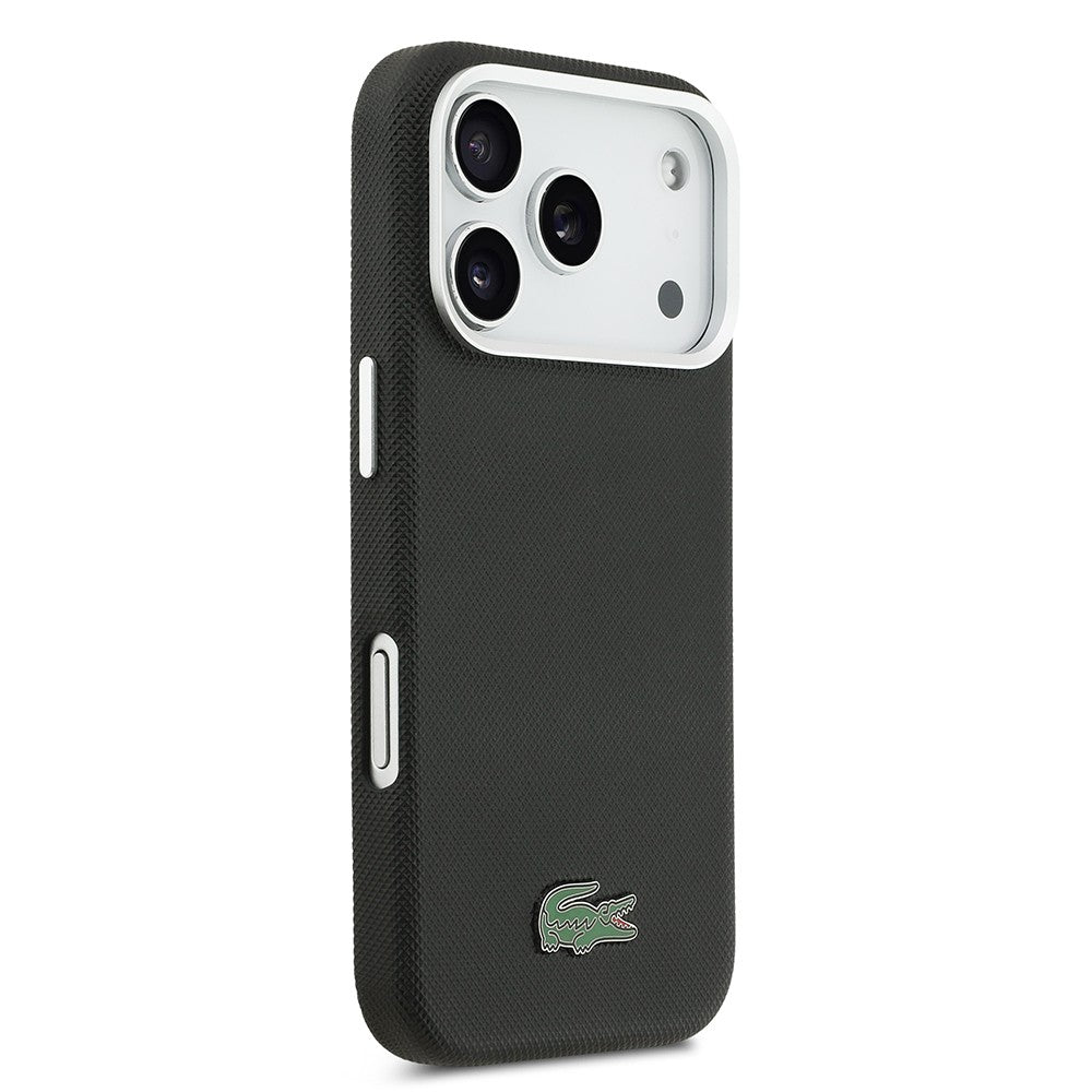 Apple iPhone 17 Pro Max Kılıf Lacoste Orjinal Lisanslı M-Safe Şarj Özellikli PVC Pike Desenli Arka Yüzey İkonik Timsah Dokuma Logolu Kapak