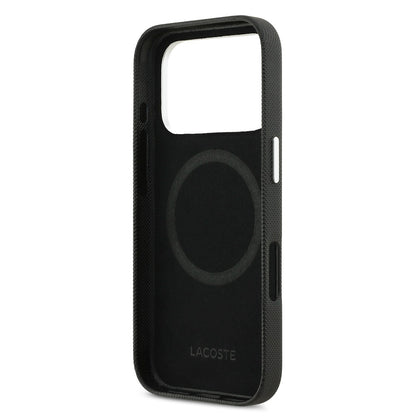 Apple iPhone 17 Pro Max Kılıf Lacoste Orjinal Lisanslı M-Safe Şarj Özellikli PVC Pike Desenli Arka Yüzey İkonik Timsah Dokuma Logolu Kapak
