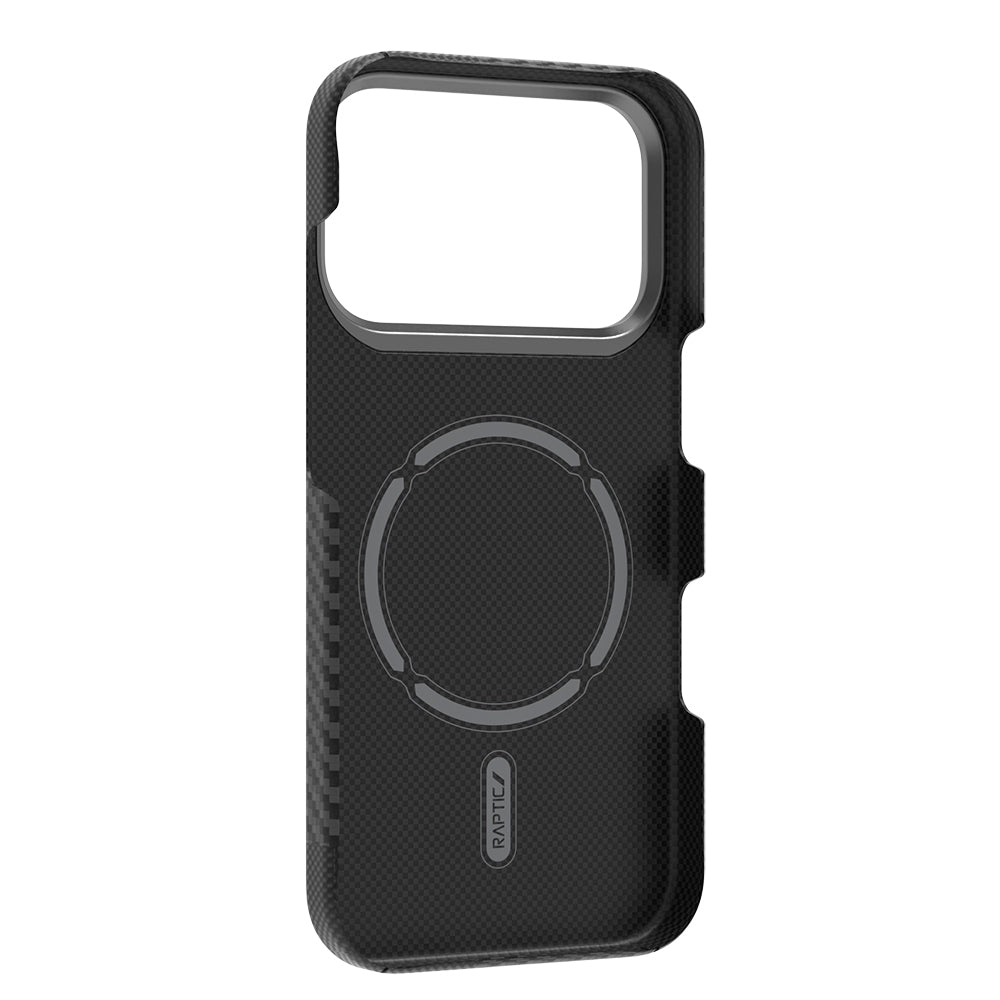 Apple iPhone 17 Pro Max Kılıf M-safe Şarj Özellikli 600D Metal Kamera Çerçeveli Raptic Aramid Fiber Geotik Serisi Kapak Siyah