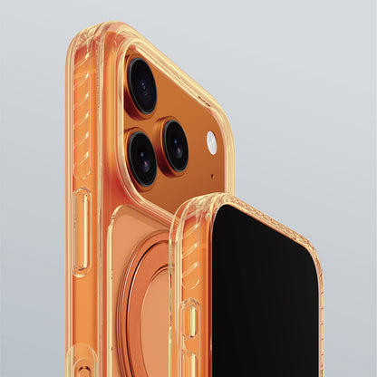 Apple iPhone 17 Pro Max Kılıf M-Safe Şarj Özellikli Airbag Tasarımlı Standlı AmazingThing Titan Pro MagSpin Kapak Siyah