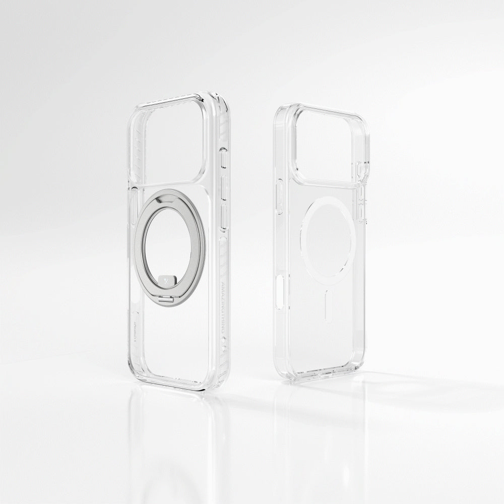 Apple iPhone 17 Pro Max Kılıf M-Safe Şarj Özellikli Airbag Tasarımlı Standlı AmazingThing Titan Pro MagSpin Kapak Mavi