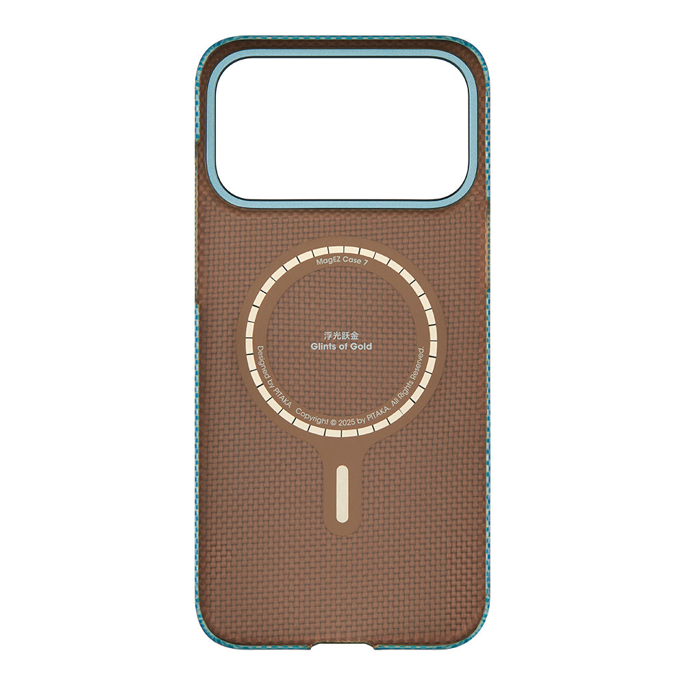 Apple iPhone 17 Pro Max Kılıf M-safe Şarj Özellikli Aramid Fiber Pitaka Glints of Gold Ultra Slim Serisi Kapak Mavi