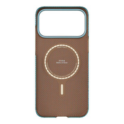 Apple iPhone 17 Pro Max Kılıf M-safe Şarj Özellikli Aramid Fiber Pitaka Glints of Gold Ultra Slim Serisi Kapak Mavi