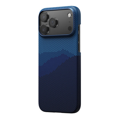 Apple iPhone 17 Pro Max Kılıf M-safe Şarj Özellikli Aramid Fiber Pitaka Tactile Woven Starpeak Serisi Over The Horizon Kapak Mavi