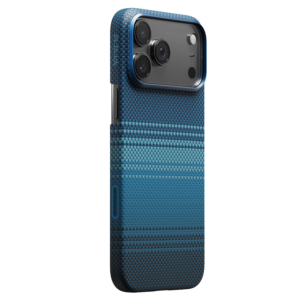 Apple iPhone 17 Pro Max Kılıf M-safe Şarj Özellikli Aramid Fiber Pitaka Tactile Woven Sunset-Moonrise Serisi Kapak Mavi