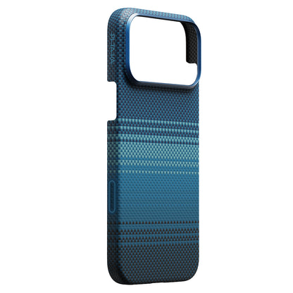 Apple iPhone 17 Pro Max Kılıf M-safe Şarj Özellikli Aramid Fiber Pitaka Tactile Woven Sunset-Moonrise Serisi Kapak Mavi