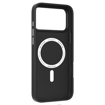 Apple iPhone 17 Pro Max Kılıf M-safe Şarj Özellikli Basit Mat Deri Desenli Youngkit Tech Fashion Serisi Kapak Gri