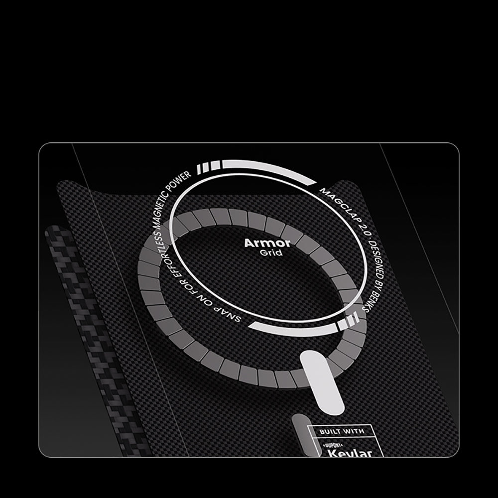 Apple iPhone 17 Pro Max Kılıf M-Safe Şarj Özellikli Benks ArmorPro ArmorGrid Serisi Kevlar Kapak Mavi