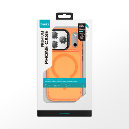 Apple iPhone 17 Pro Max Kılıf M-Safe Şarj Özellikli Benks C-Magnet Lucid Armor Kapak Beyaz