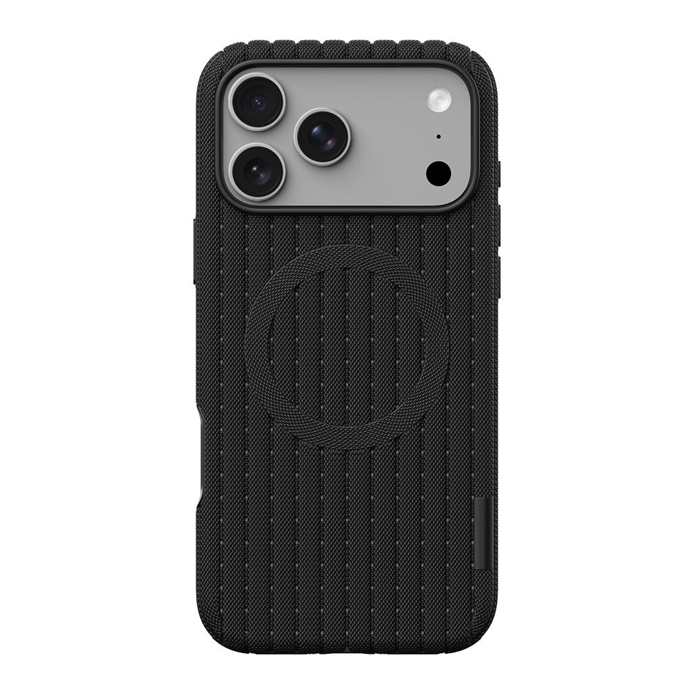 Apple iPhone 17 Pro Max Kılıf M-Safe Şarj Özellikli Çizgi Desenli Kumaş Dokulu Zore Paris Lorin Kapak