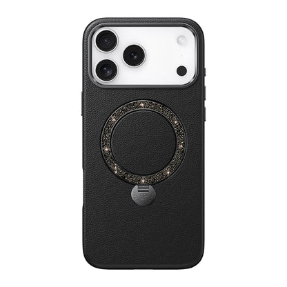 Apple iPhone 17 Pro Max Kılıf M-safe Şarj Özellikli Deri Tasarımlı Standlı Pynana Dancing Circle Luxury Serisi Kapak