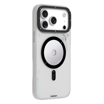 Apple iPhone 17 Pro Max Kılıf M-safe Şarj Özellikli Disk Desenli Youngkit Disc Battle Kapak Gri