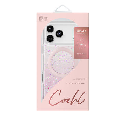 Apple iPhone 17 Pro Max Kılıf M-safe Şarj Özellikli Hologram Parçalı Coehl Rosara Kapak Pembe