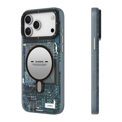 Apple iPhone 17 Pro Max Kılıf M-safe Şarj Özellikli Kamera Denetim Butonlu Youngkit Technology Serisi Kapak Mavi