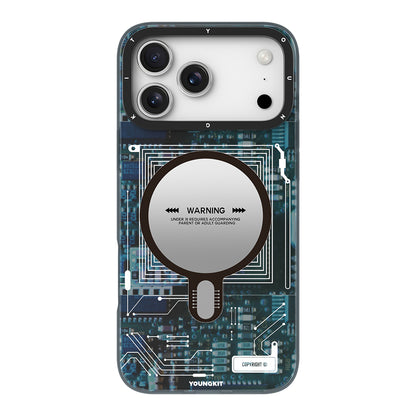 Apple iPhone 17 Pro Max Kılıf M-safe Şarj Özellikli Kamera Denetim Butonlu Youngkit Technology Serisi Kapak Mavi