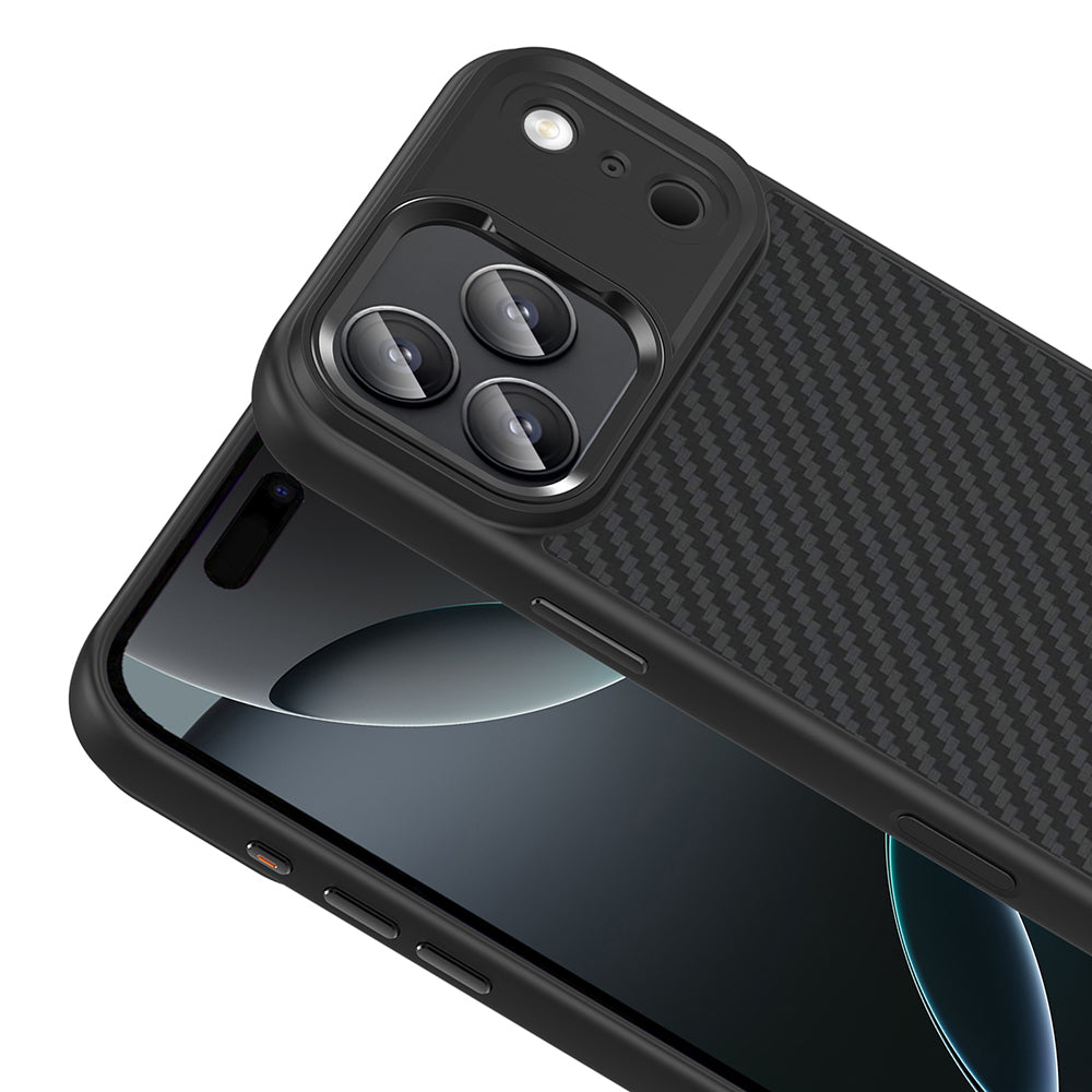 Apple iPhone 17 Pro Max Kılıf M-Safe Şarj Özellikli Karbon Fiber Görünümlü Zore Truva Silikon Kapak Turuncu