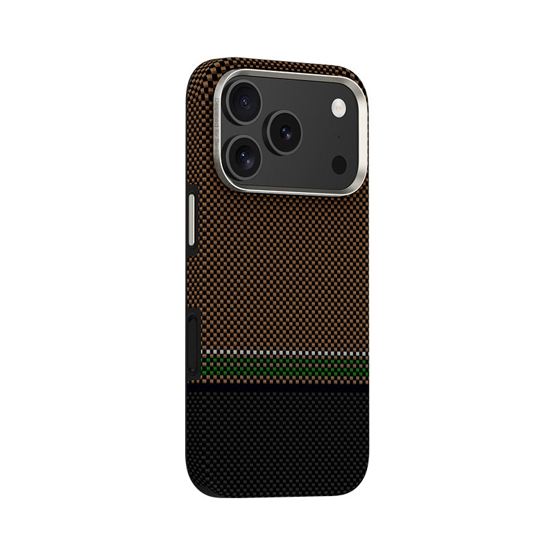 Apple iPhone 17 Pro Max Kılıf M-safe Şarj Özellikli Karbon Fiber Tasarımlı Benks Prestige ArmorPro Kevlar Kapak Gold