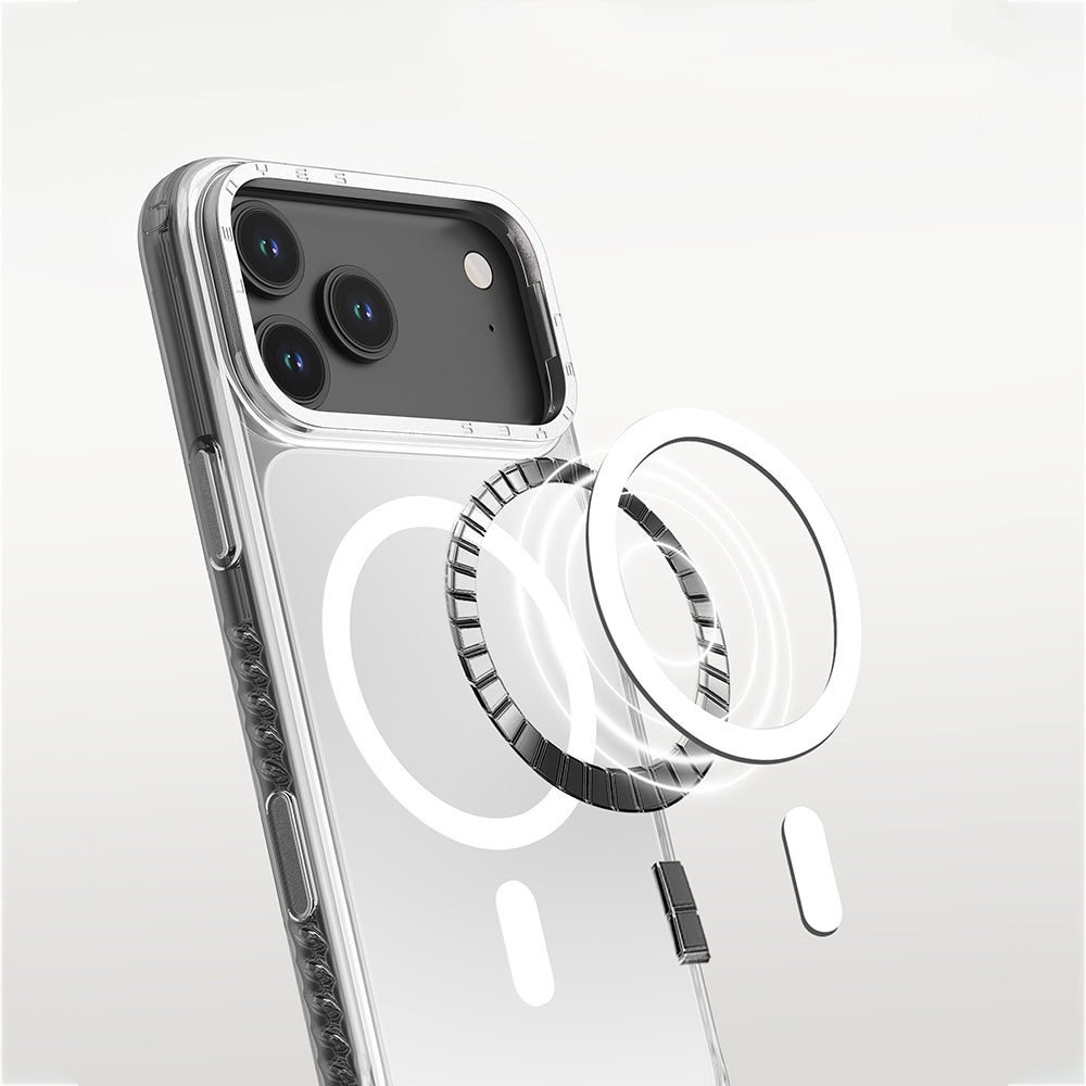 Apple iPhone 17 Pro Max Kılıf M-safe Şarj Özellikli Metal Kamera Çerçeveli Airbag Tasarımlı Lenyes CK221 Sert PC Kapak Şeffaf