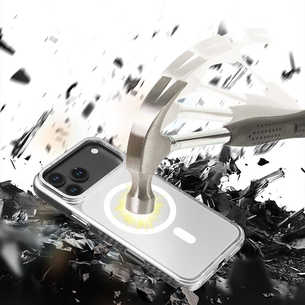 Apple iPhone 17 Pro Max Kılıf M-safe Şarj Özellikli Metal Kamera Çerçeveli Airbag Tasarımlı Lenyes CK221 Sert PC Kapak Şeffaf