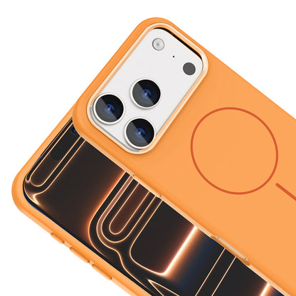 Apple iPhone 17 Pro Max Kılıf M-Safe Şarj Özellikli Metal Kamera Çerçeveli Zore Edi Silikon Kapak Turuncu