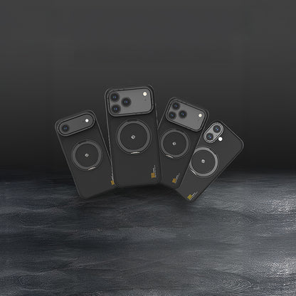 Apple iPhone 17 Pro Max Kılıf M-safe Şarj Özellikli Metal Standlı Lenyes CK225 Kevlar Kapak Siyah