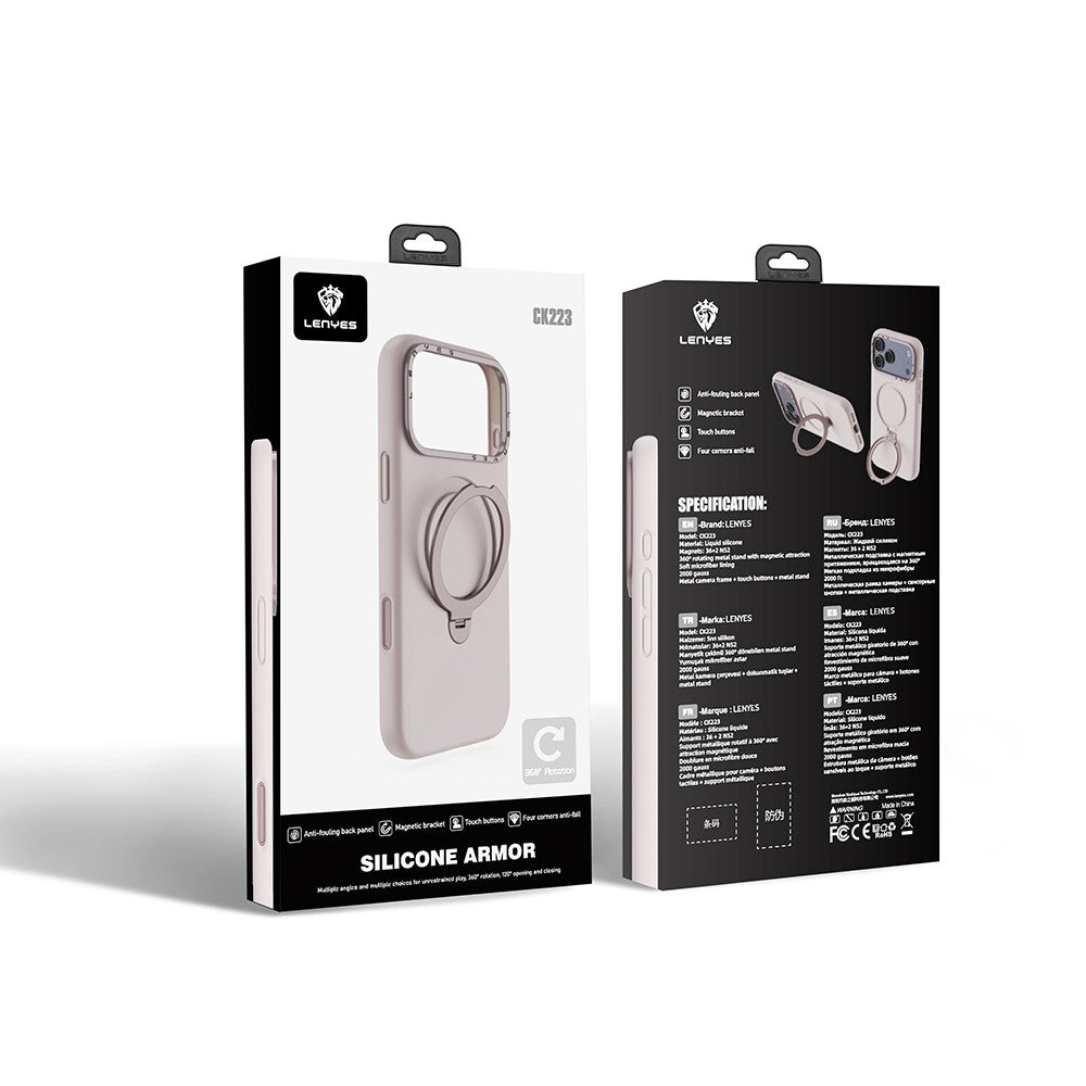 Apple iPhone 17 Pro Max Kılıf M-safe Şarj Özellikli Metal Standlı Sıvı Silikon Lenyes CK223 Kapak
