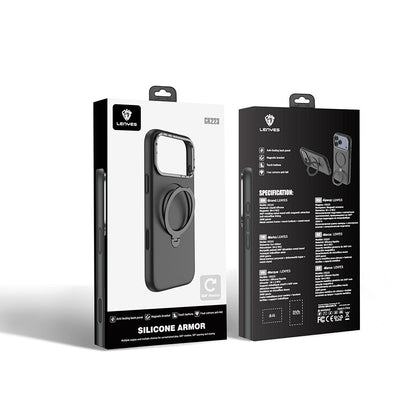 Apple iPhone 17 Pro Max Kılıf M-safe Şarj Özellikli Metal Standlı Sıvı Silikon Lenyes CK223 Kapak