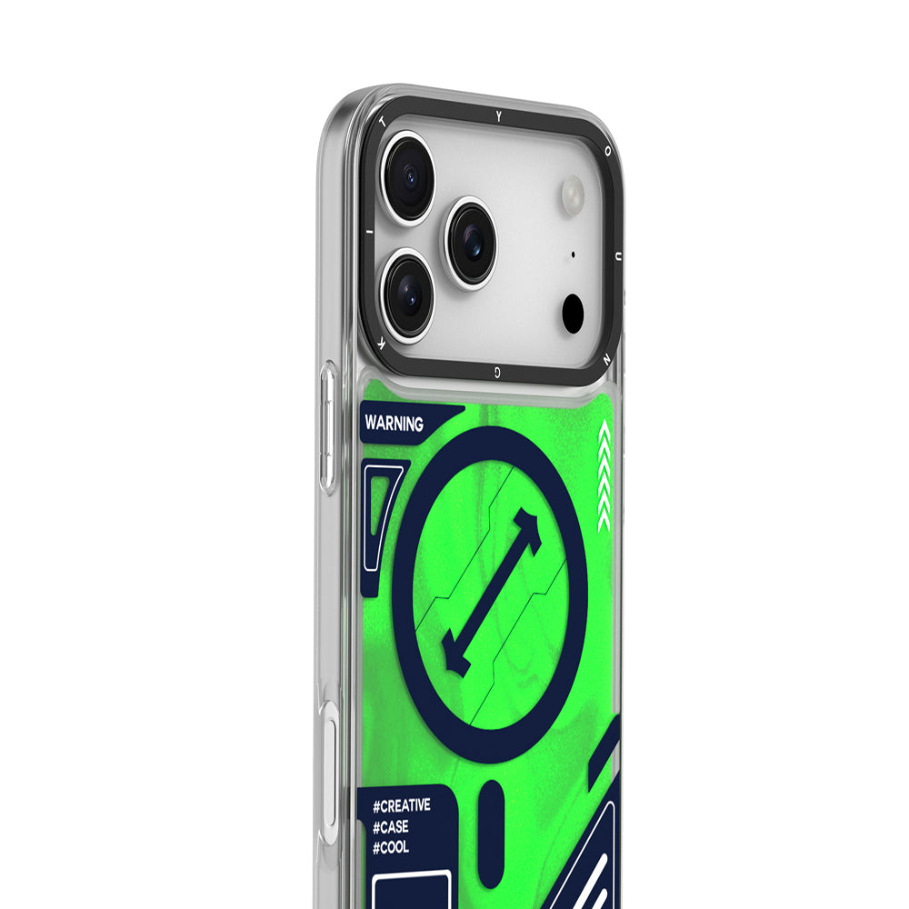 Apple iPhone 17 Pro Max Kılıf M-safe Şarj Özellikli Parlak Kumlu Sıvılı Tasarımlı Galaxy Fantasy Serisi Kapak Turuncu