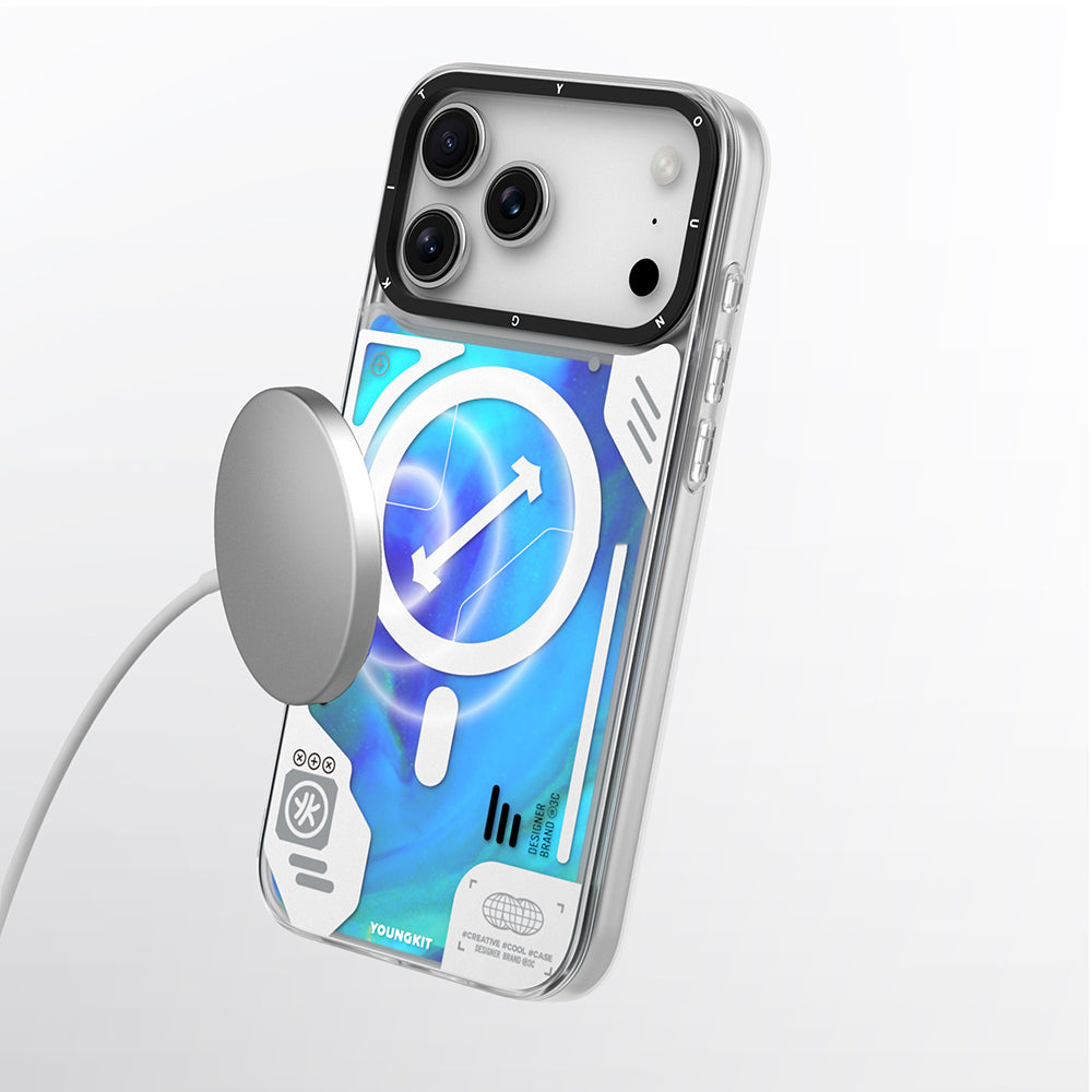 Apple iPhone 17 Pro Max Kılıf M-safe Şarj Özellikli Parlak Kumlu Sıvılı Tasarımlı Galaxy Fantasy Serisi Kapak Turuncu